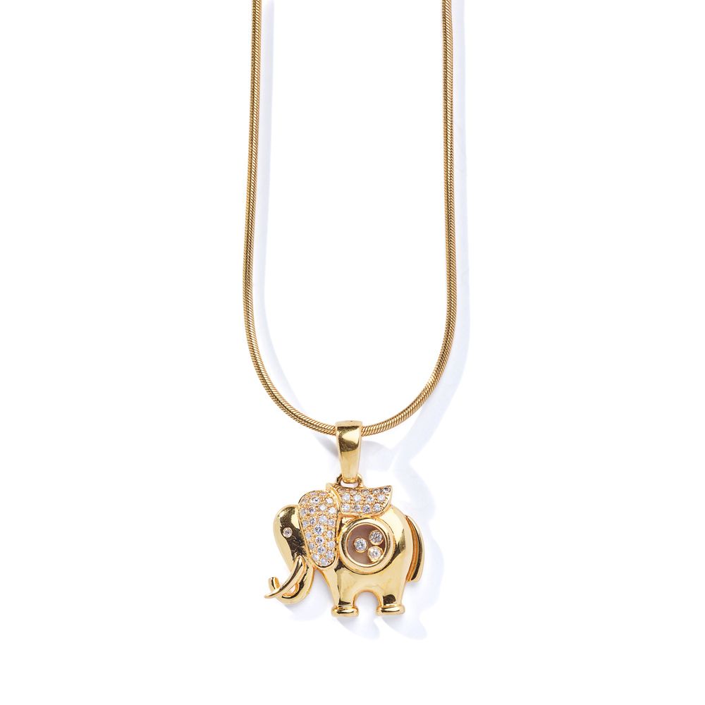 A diamond-set pendant necklace Modèle d'éléphant avec oreille et selle en diaman&hellip;