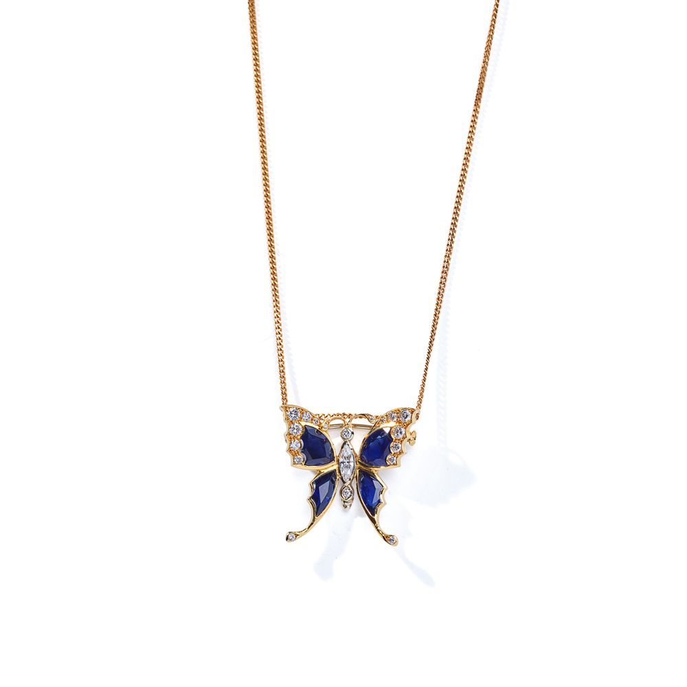 Missiaglia: A sapphire and diamond butterfly pendant/brooch Sertie de diamants t&hellip;