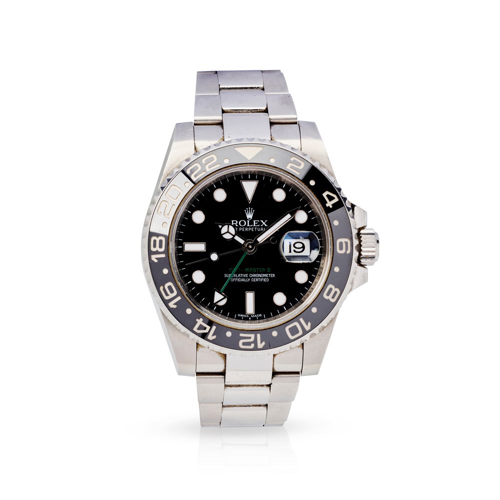 Rolex: A stainless steel wristwatch 蚝式万年历日期GMT-Master型，不锈钢表壳，签名的劳力士3186自动机芯，2010&hellip;
