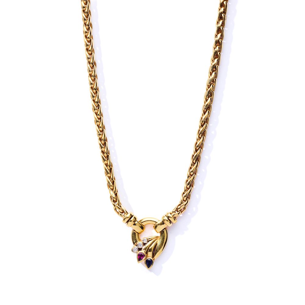 A gem-set necklace La chaîne en maillons de palmier avec un fermoir à fonction, &hellip;