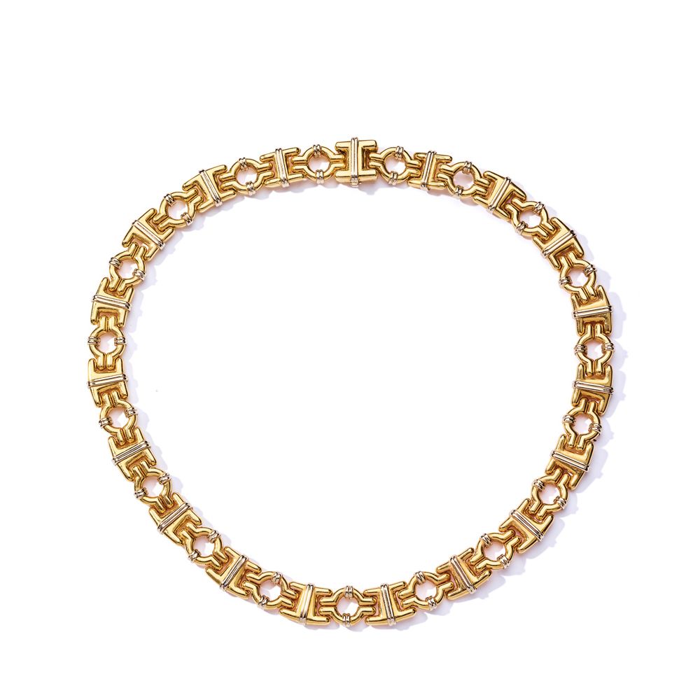 Kria: A fancy-link necklace De diseño geométrico bicolor enlazado, firmado Kria,&hellip;