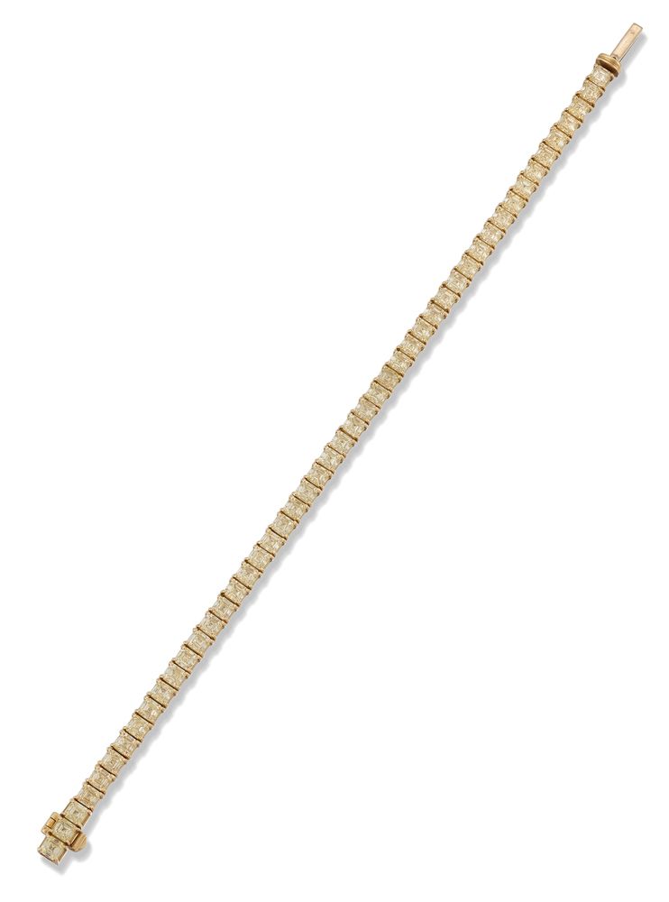 A fancy colour diamond bracelet Composed of a continuous row of Asscher-cut fanc&hellip;