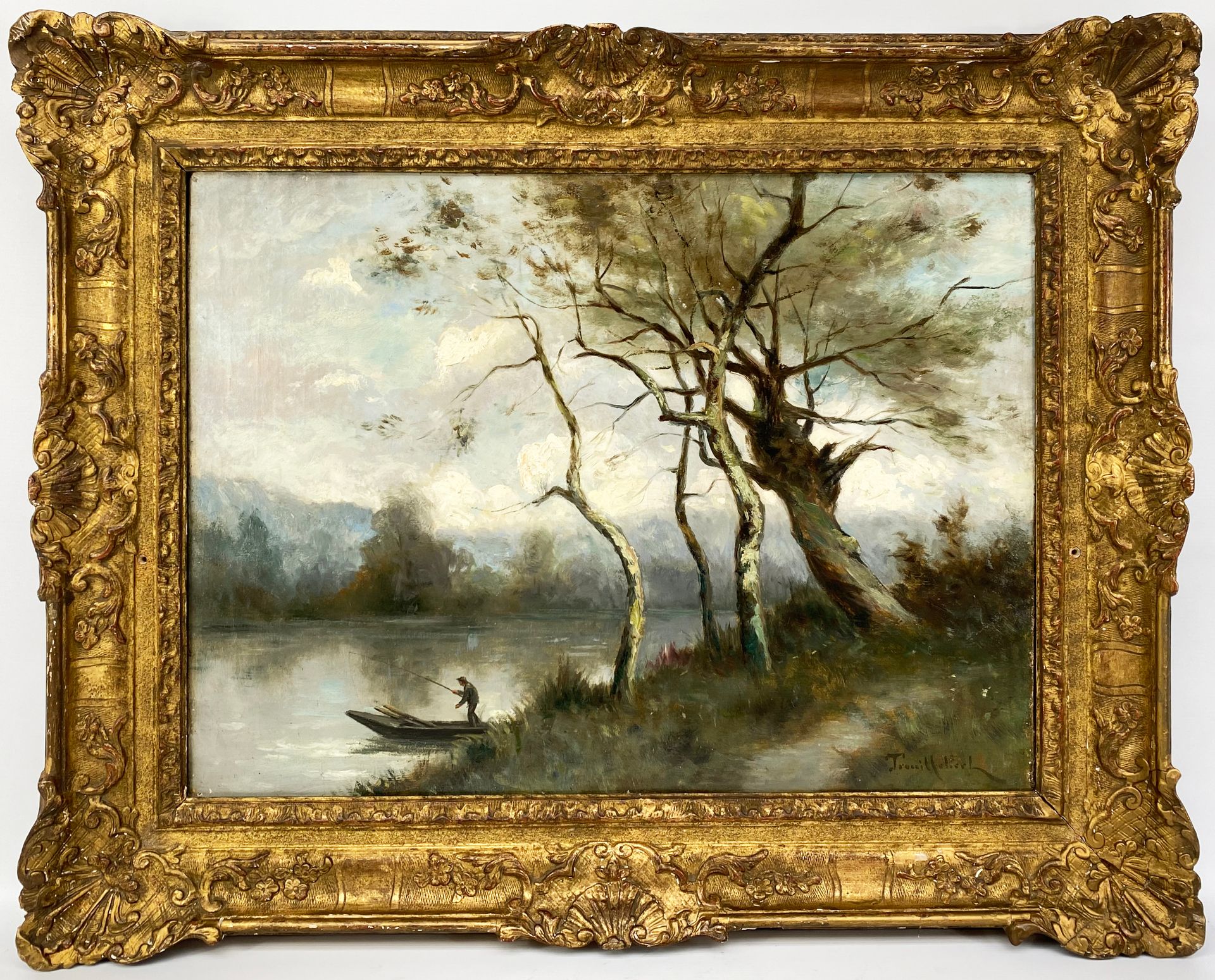 Null 19世纪的法国学校

河岸。

布面油画。

右下角有签名 "Trouillebert"。

H.53厘米

长度：71厘米

在一个木制和镀金灰泥框&hellip;