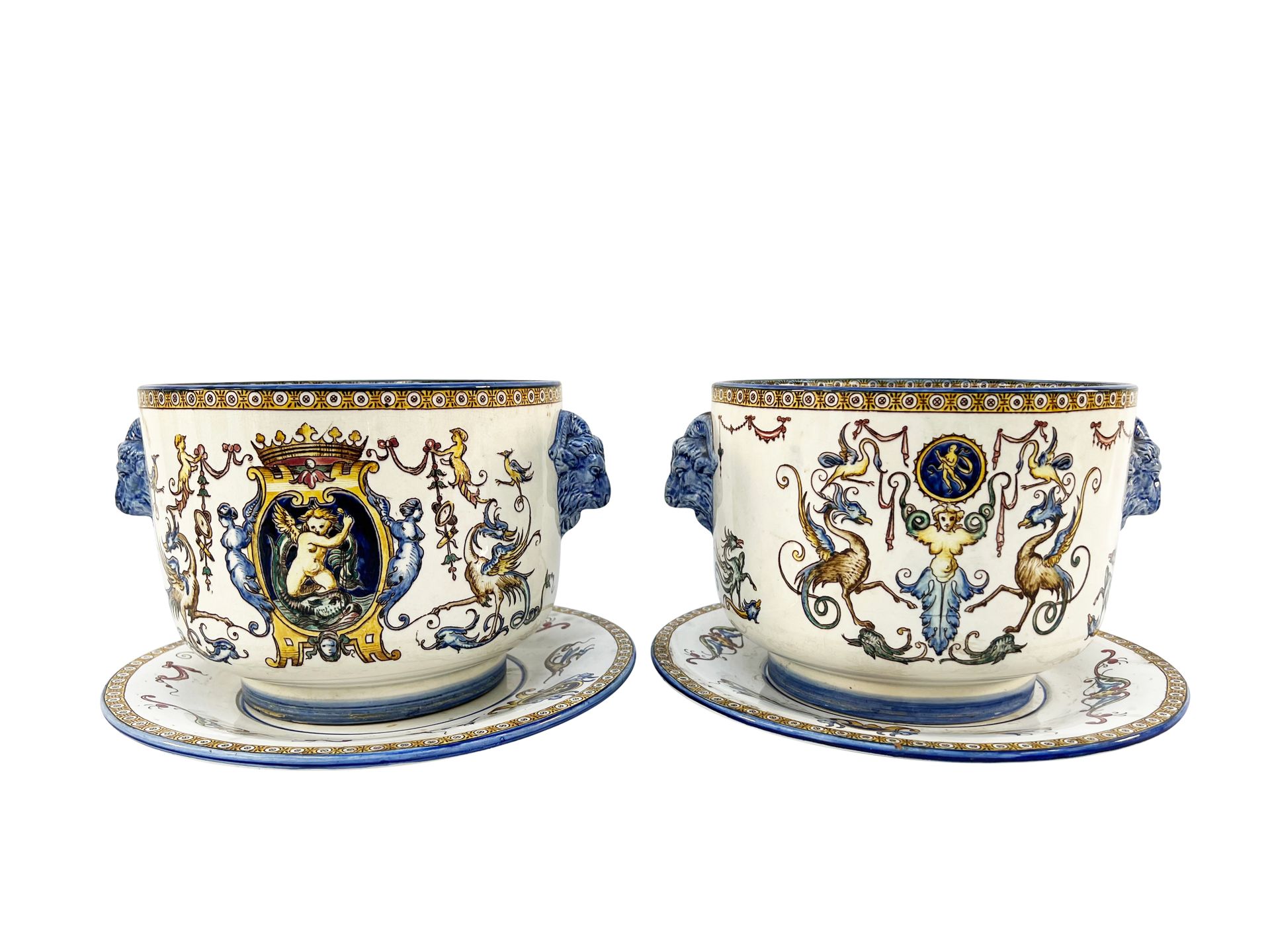 Null GIEN, XIXth century
Pair of Italian renaissance earthenware planters on a w&hellip;