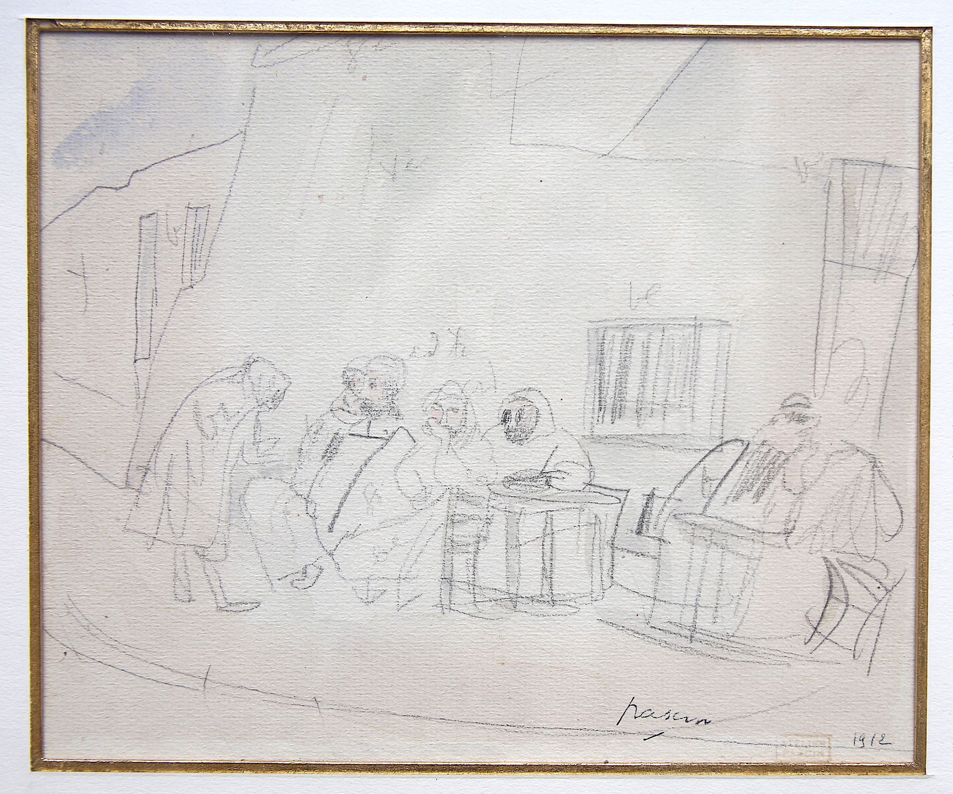 Null 
Jules PASCIN (1885-1930).
"Szene in einem Café".
Bleistiftstudie auf Papie&hellip;
