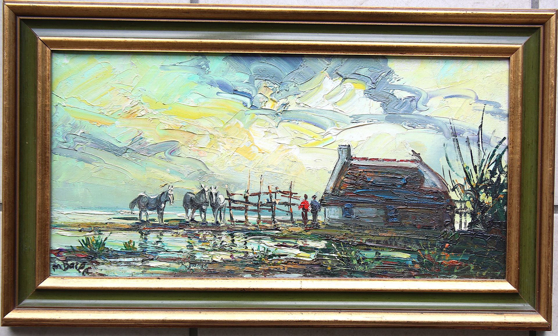 Null 
Maurice BARLE
"卡马格地区的农场和马匹" 1968年
布面油画，左下角有签名，背面有日期，画框上标有 "Fermes en campa&hellip;