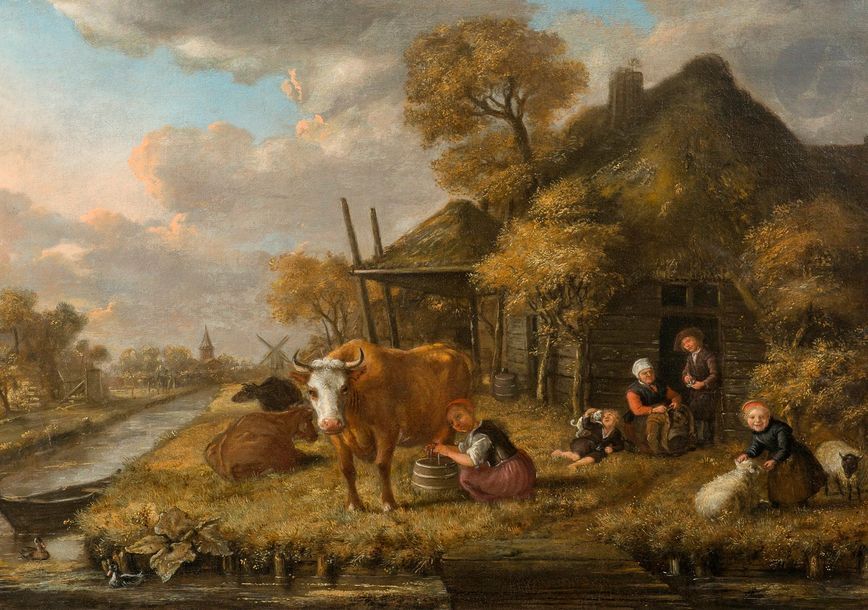 Null Jan VICTORS 
(Amsterdam 1620 - Indes Occidentales 1676)
La traite de vache &hellip;