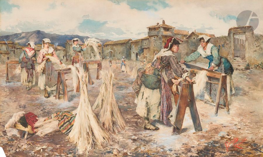 Null Domenico PENNACCHINI (1860 - 1910)
Cardeuses de lin, 1882
Aquarelle et goua&hellip;