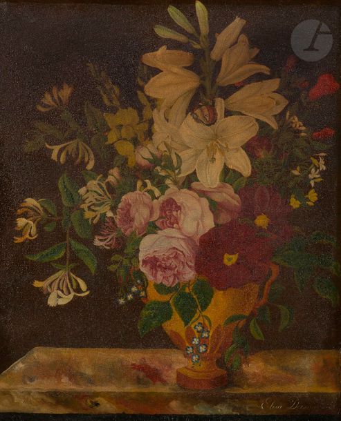 Null École FRANçAISE, 1823
Vase de fleurs sur un entablement 
Sur sa toile et so&hellip;