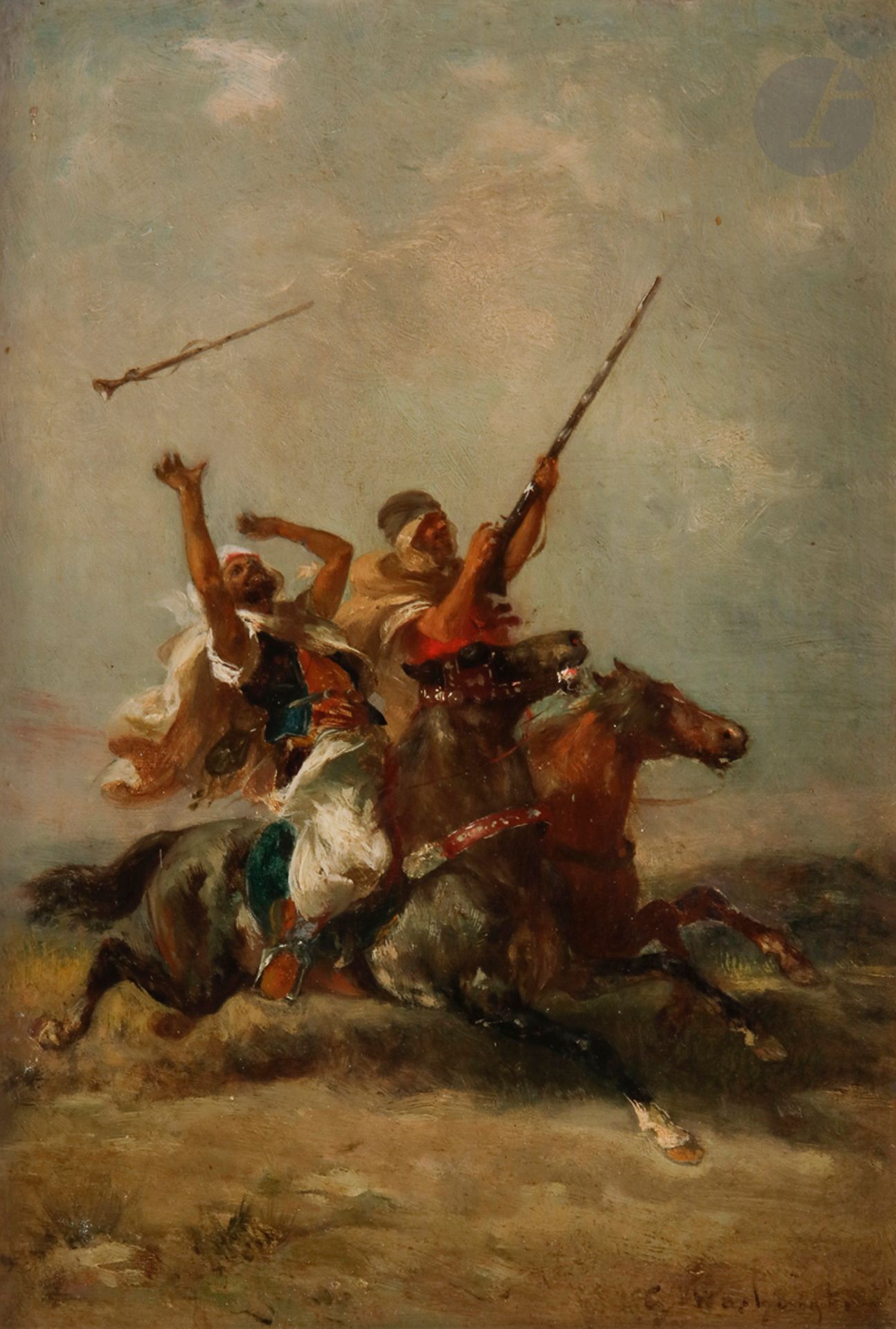 Null Georges WASHINGTON (1827-1910)
Cavaliers arabes
Huile sur panneau.
Signée e&hellip;