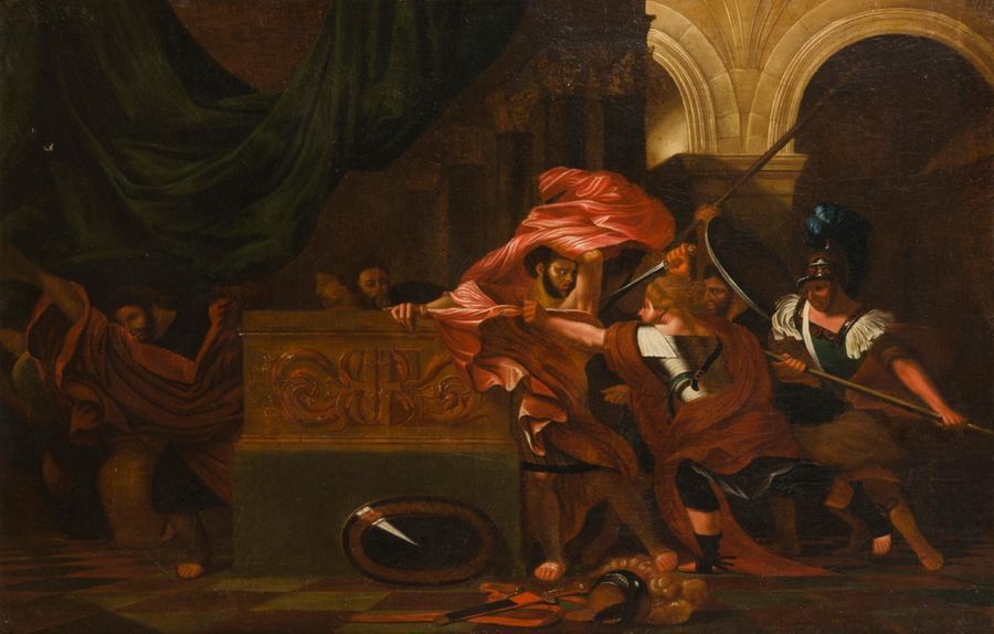 Null LIEGOISE画派约1670年，
Bertholet FLEMAL's workshop
The death of Pyrrhus
Canvas.
&hellip;