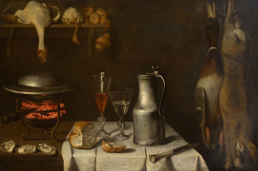 Null 归属Albrecht KAUW (1621 - 1681)
静物画与锡壶、酒杯和火炉
画布。
旧的修复。
67.5 x 103.5 cm

来源：
匿&hellip;