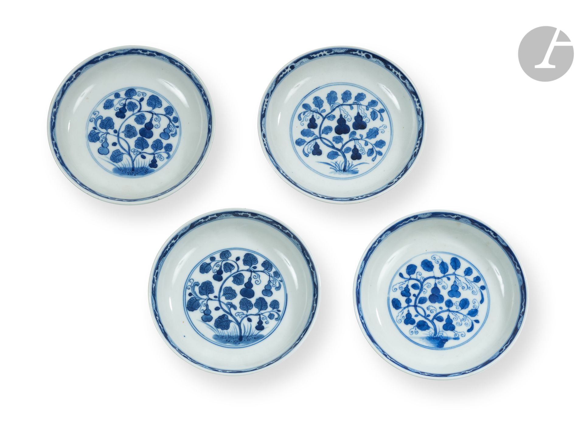 Null Quattro piccoli piatti in porcellana blu e bianca, Cina, XX secolo 
Decorat&hellip;