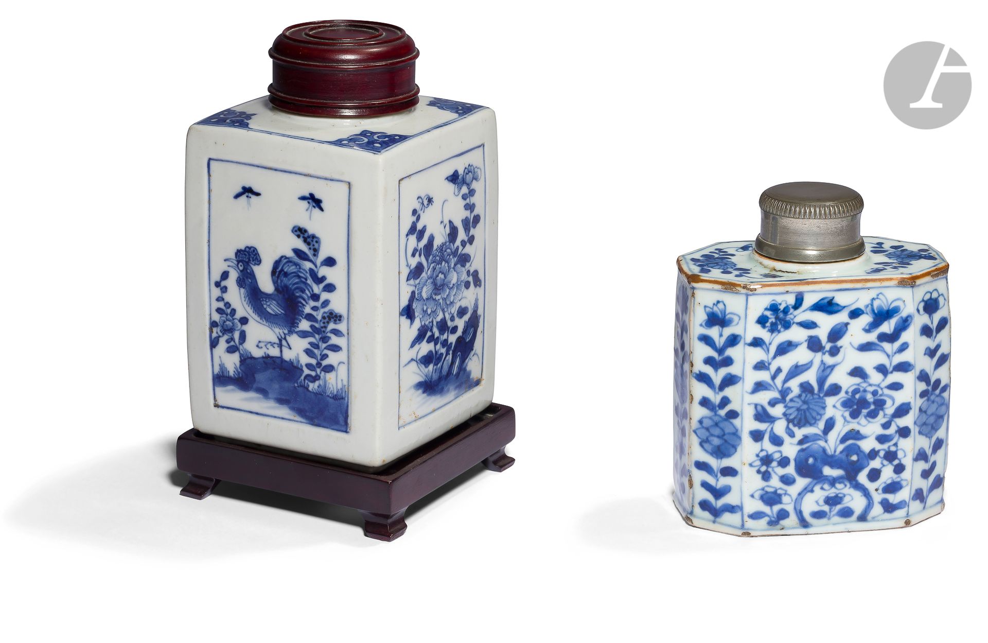 Null Two blue and white porcelain tea jars, China, 18th century-
One of quadrang&hellip;