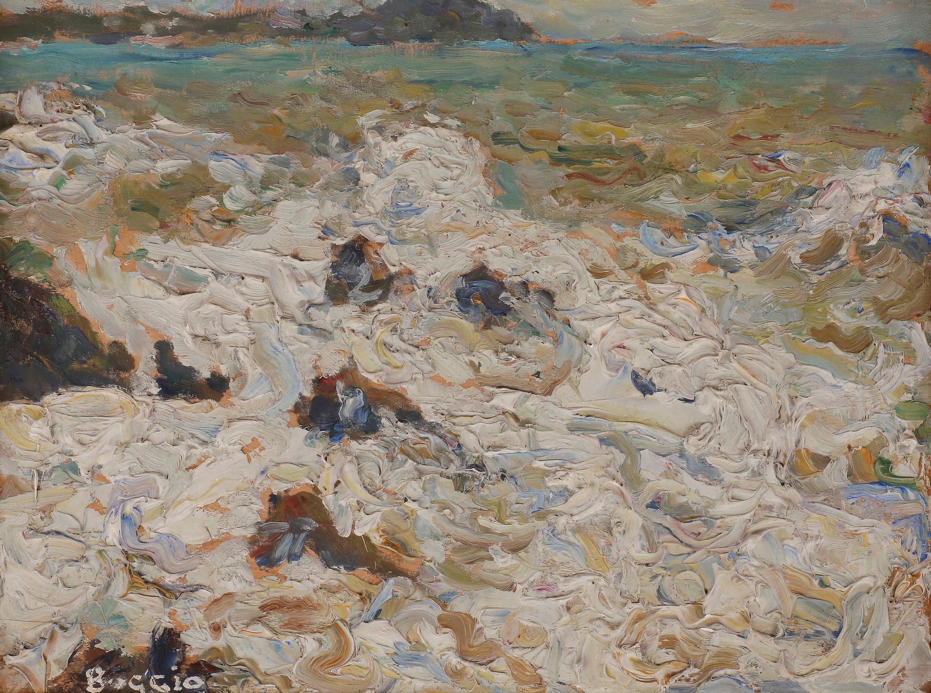 Null Emilio BOGGIO (1857-1920) 
Sea foam in Portofino, 1908 
Oil on panel. 
Sign&hellip;