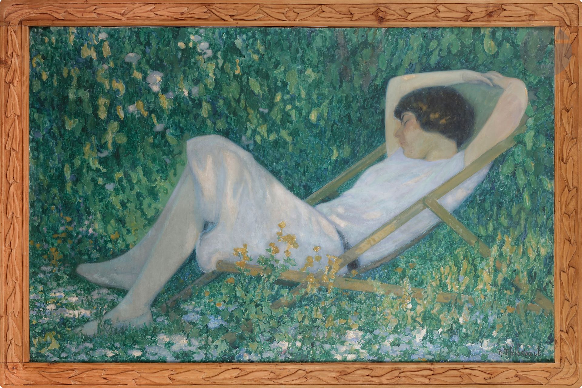 Null 雷蒙德-蒂贝沙特（1874-1968）《
宁静》，1926年
布面油画

。
 
 
右下角有签名。
背面有签名、日期和题名。
在艺术家雕刻的原始框架&hellip;