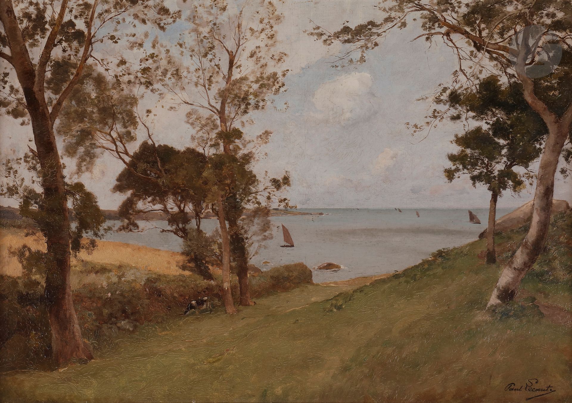 Null Paul LECOMTE (1842-1920) 
Paysage de bord de mer 
Huile sur toile. 
Signée &hellip;