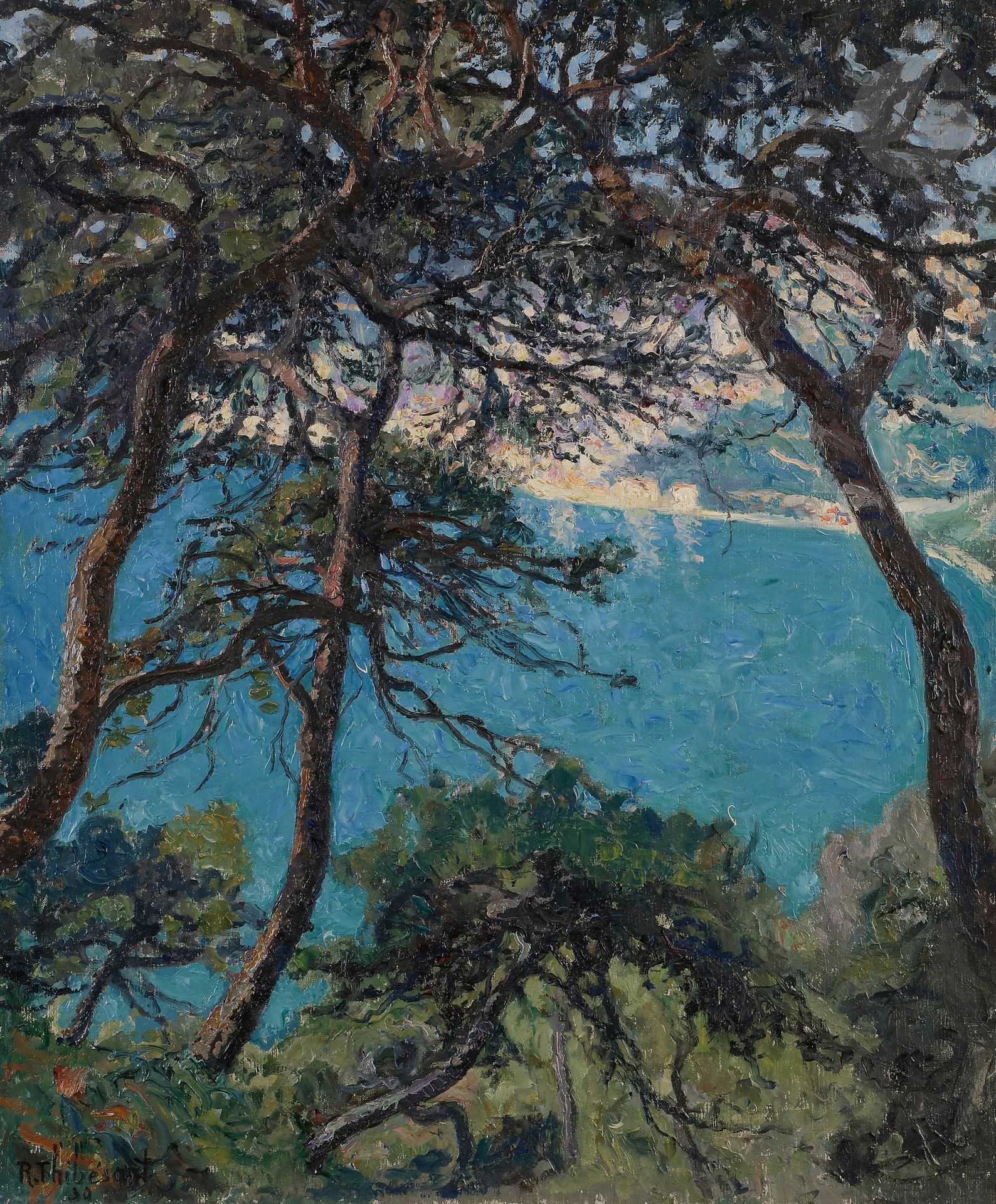 Null Raymond THIBÉSART (1874-1968) 
Villefranche through the pines, 1930 
Oil on&hellip;