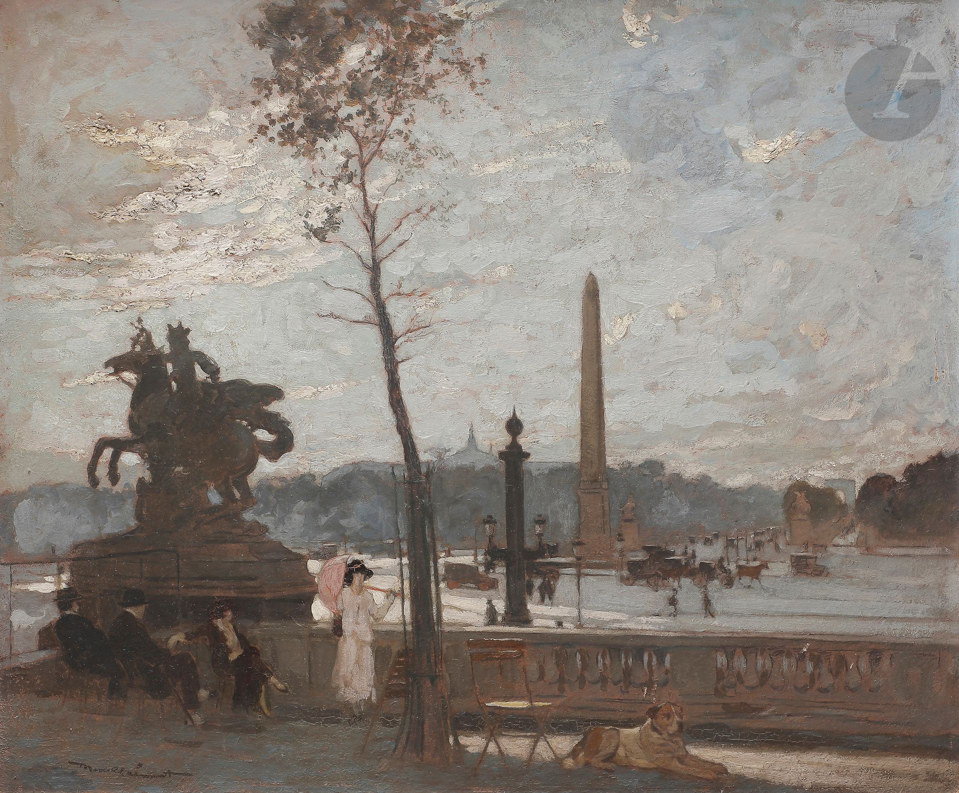 Null Amédée Julien MARCEL-CLÉMENT (1873-?
)La Terrasse des Tuileries
板上油画。
左下角有签&hellip;