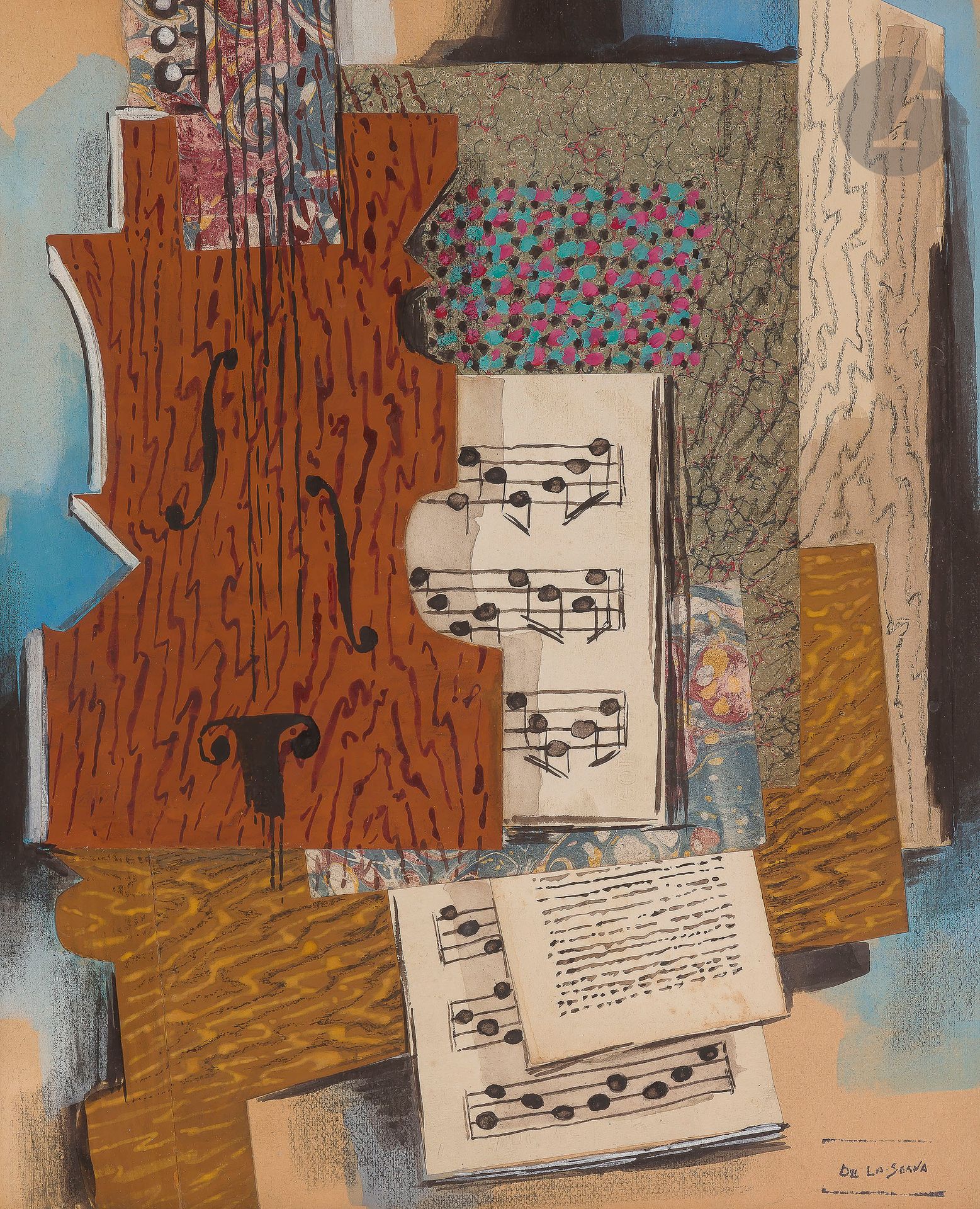 Null Ismaël de la SERNA (1897-1968
)静物与小提琴水粉
和拼贴画。
右下方盖有印章。
45 x 36,5 cm