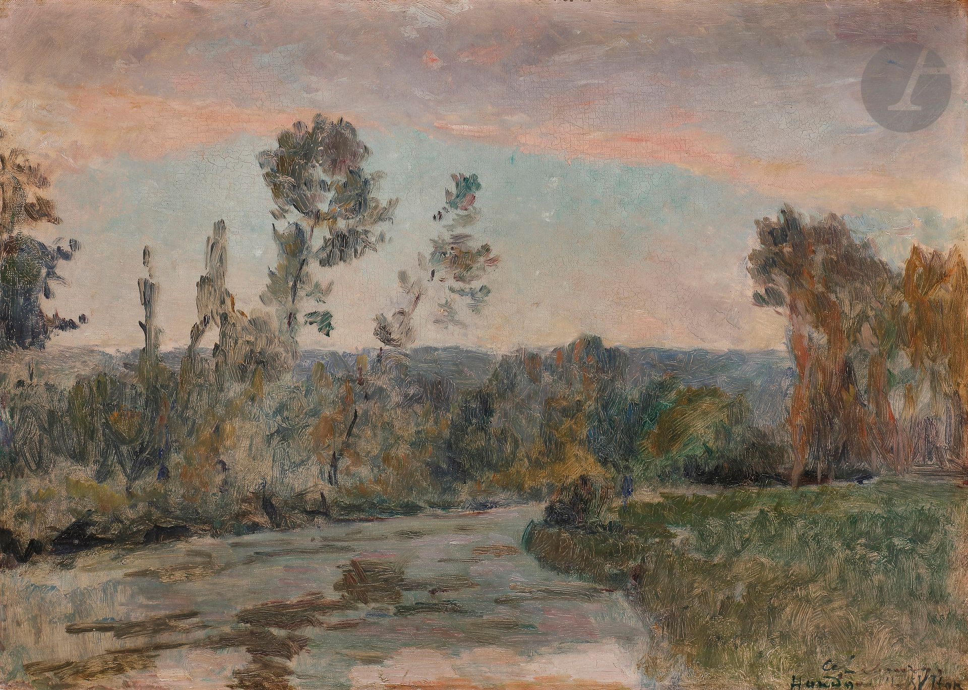 Null Albert LEBOURG (1849-1928
)Iton，以柳树为界，在Hondouvillle；太阳效果
布面

油画。


已签名并位于右下&hellip;