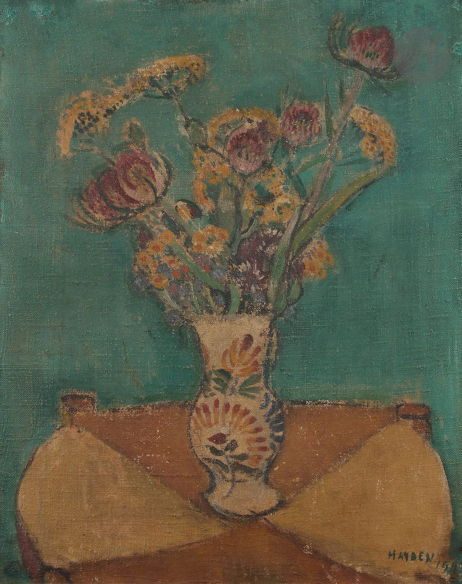 Null Henri HAYDEN (1883-1970
)花瓶，1911年
布面油画。
右下方有签名和日期。
磨损和小的缺失）。
50 x 40 cm一份

&hellip;
