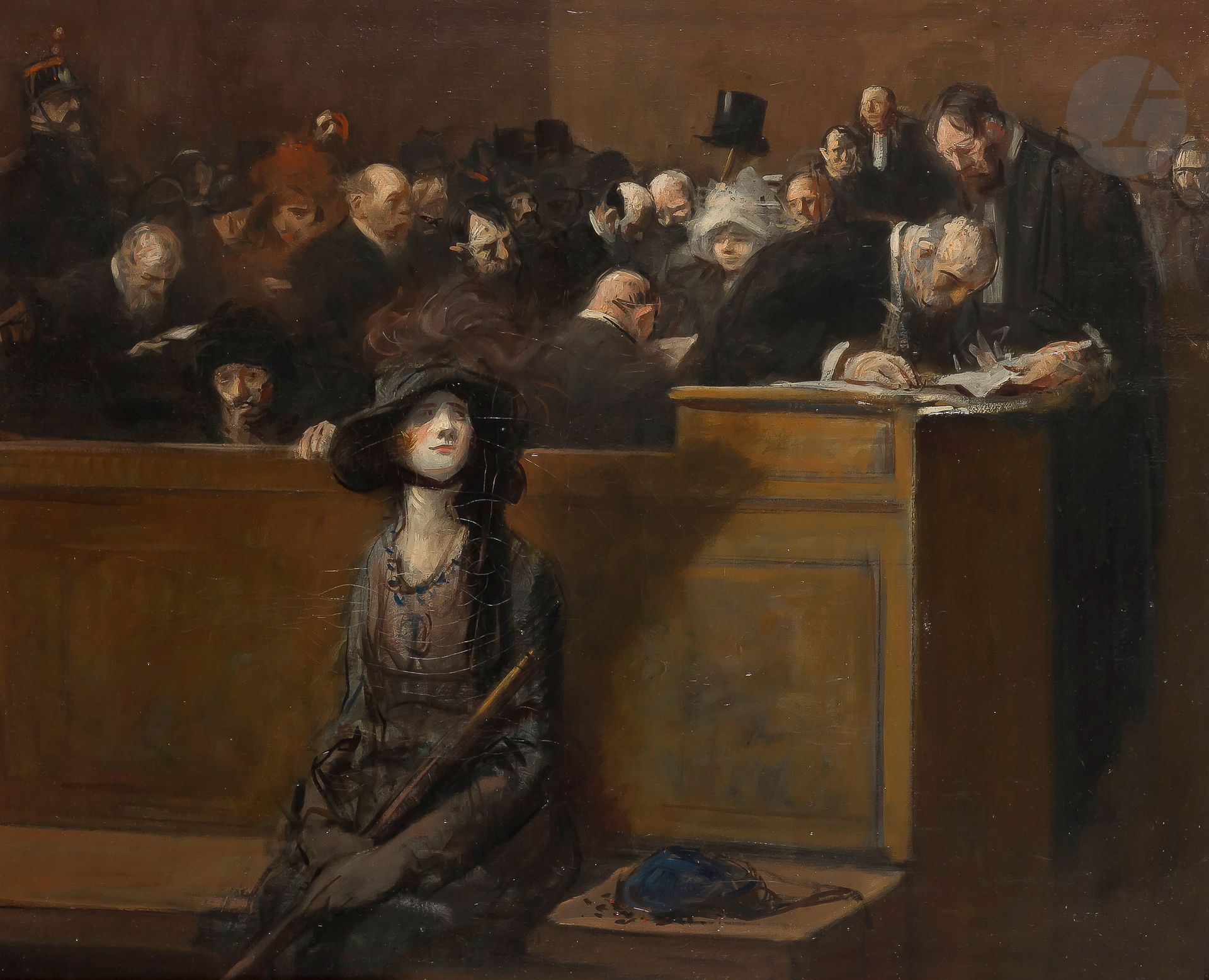 Null Jean-Louis FORAIN (1852-1931
)悬浮的观众，大约1919年
油画

。
右上方有签名。
(裂缝)。
65 x 81 cm出&hellip;