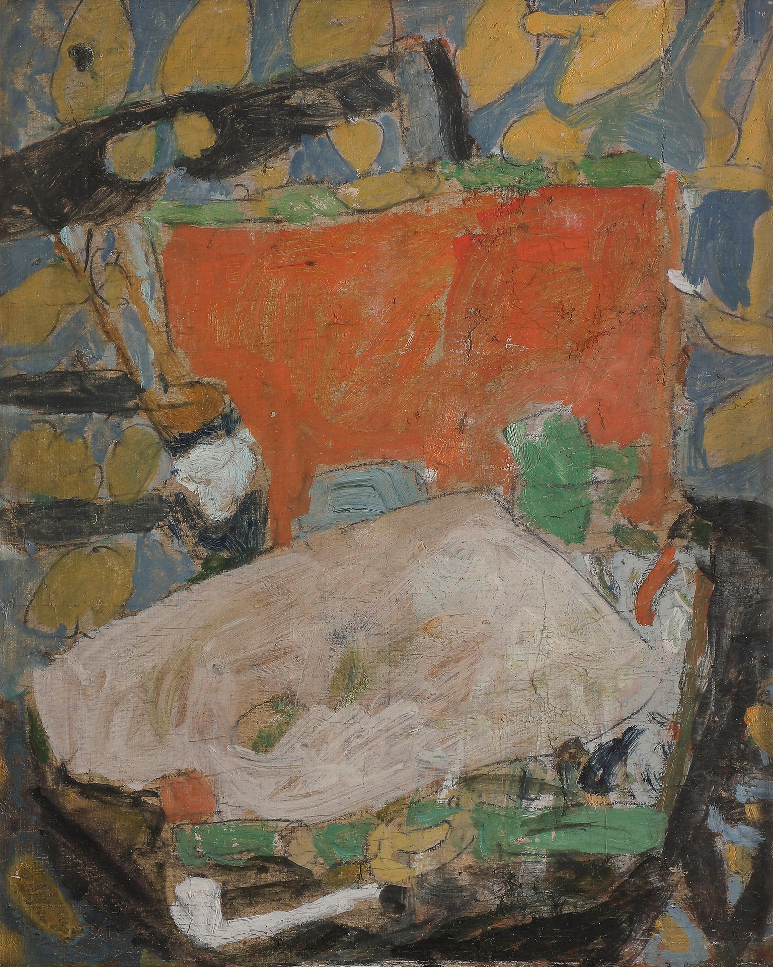 Null 让-普尼(Jean Puni dit POUGNY)(1892-1956
)黑椅和彩盒，约1943-46年油彩
在画布上压制。
背面用黑色墨水编号为 &hellip;