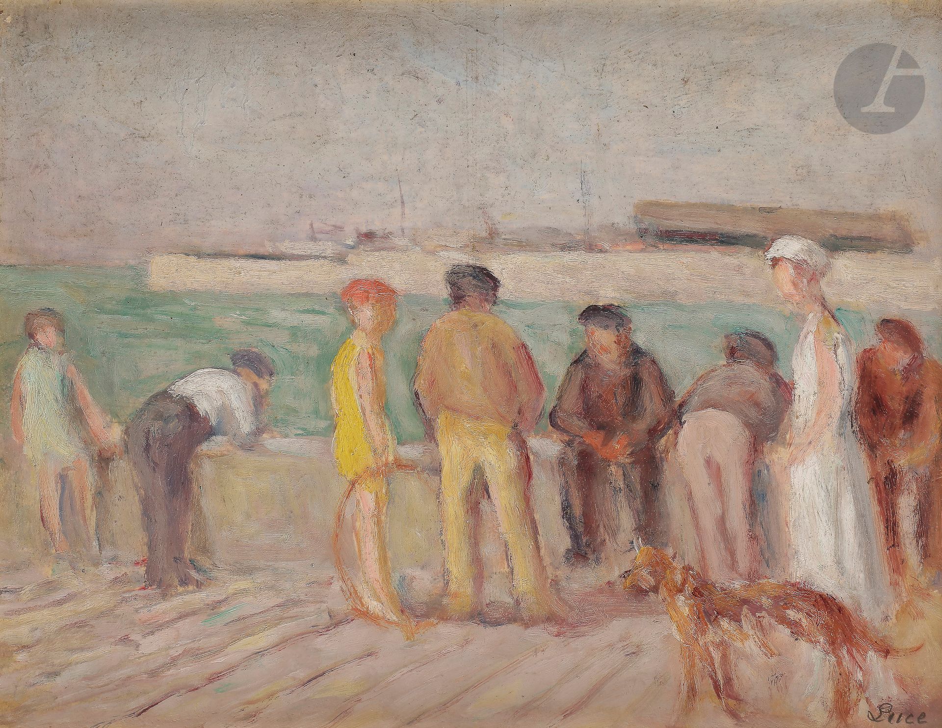 Null 马克西米利安-卢斯(1858-1941
)《码头上的步行者》，约1899年纸上油画
贴在画布上

。


右下方有签名。
27 x 35厘米出处

：&hellip;