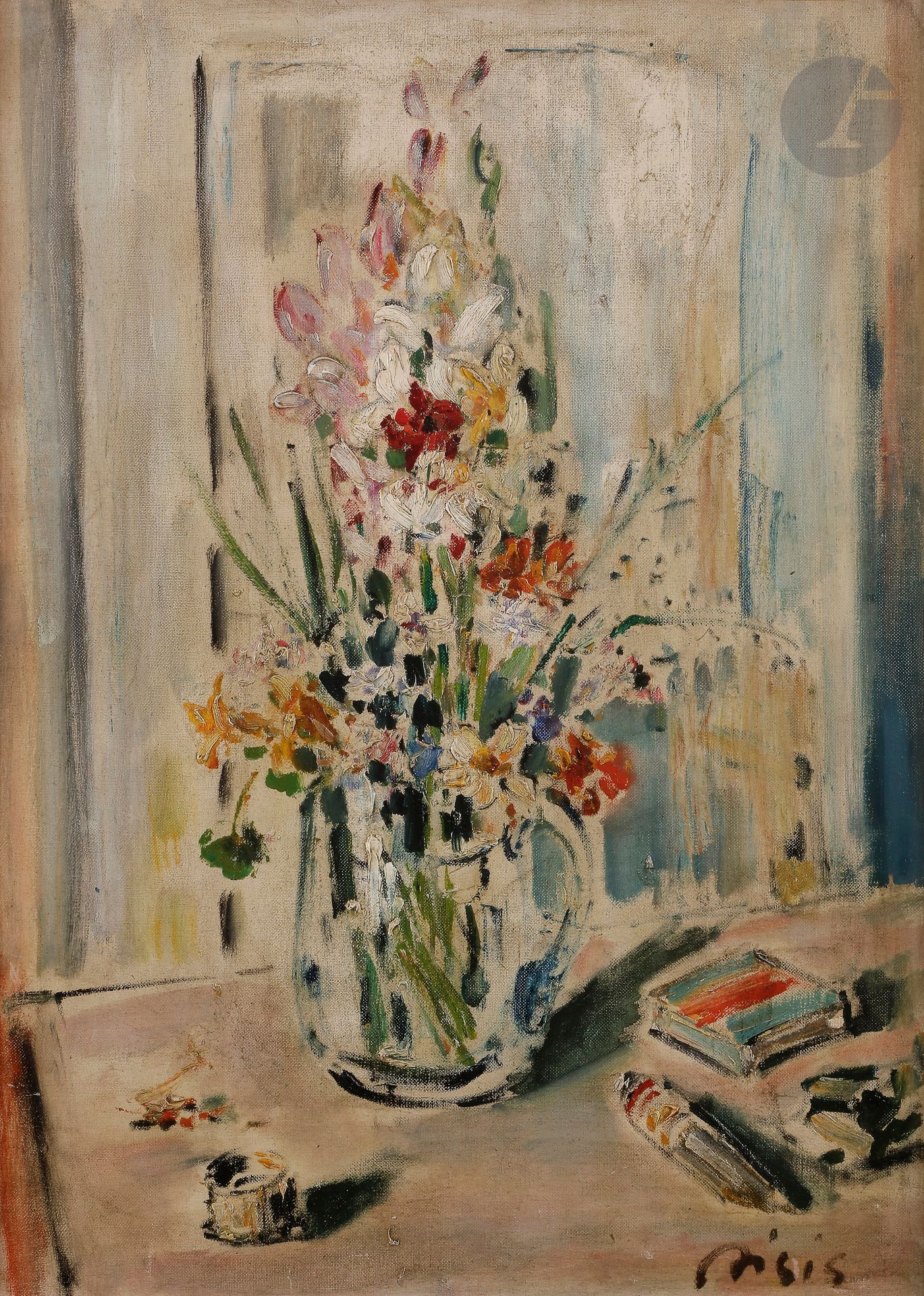 Null Filippo de PISIS (1896-1956
)静物画与一盆花
布上

的
油彩。

右下方有签名。
褪色）。
70 x 50厘米出处

：&hellip;