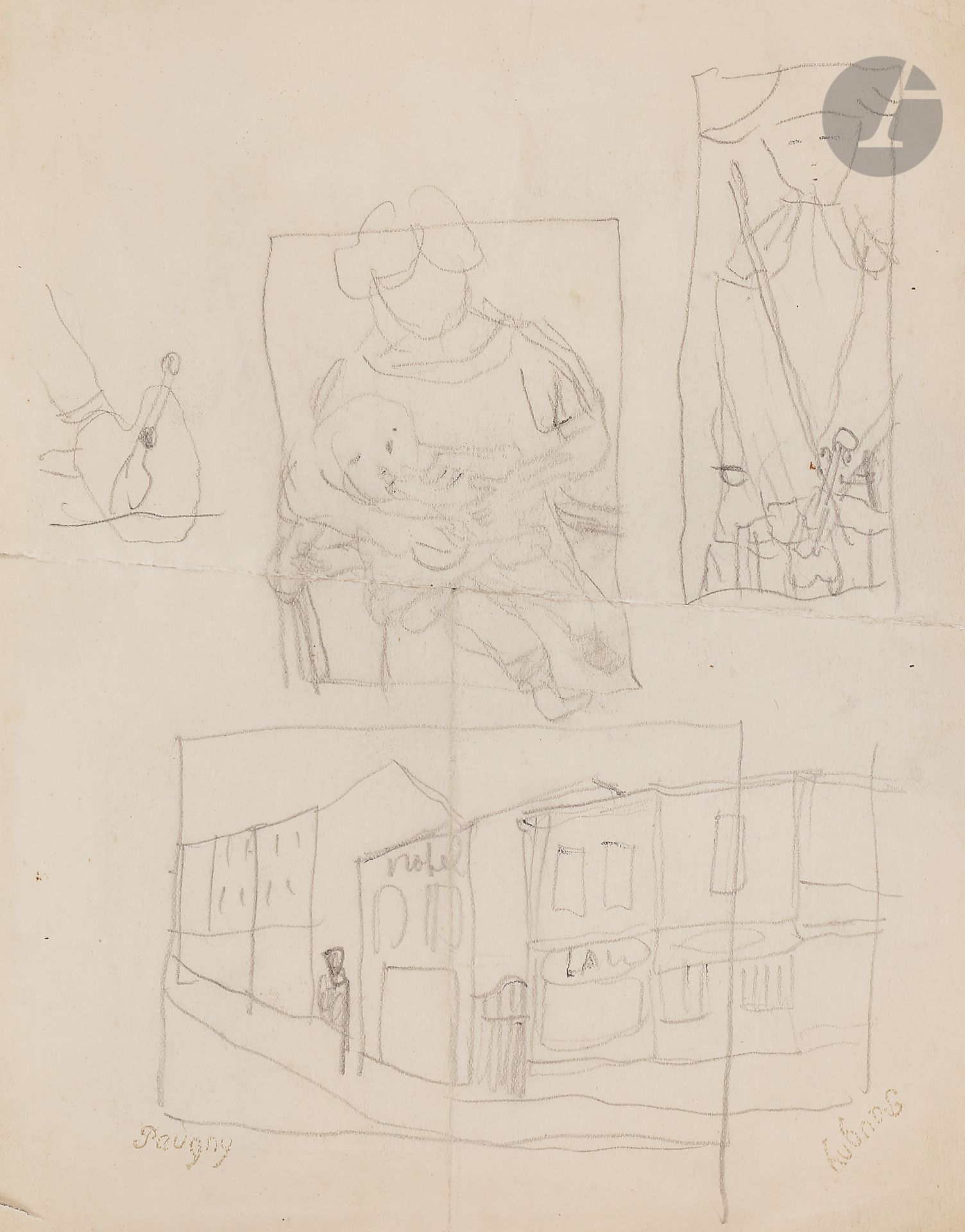 Null 伊万-阿尔贝托维奇-普尼，又称让-普尼(1892-1956
)母性研究--街景和
哈雷克人铅笔双脸

。


印有车间的印章。
24 x 18.5 c&hellip;