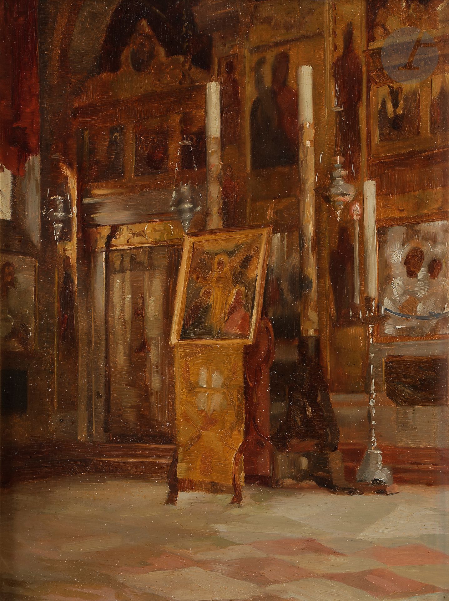 Null Theodore Jacques RALLI (1852-1909
)东正教教堂内部油画
。
无符号。
35 x 26,5 cm出处

：
艺术家的家&hellip;