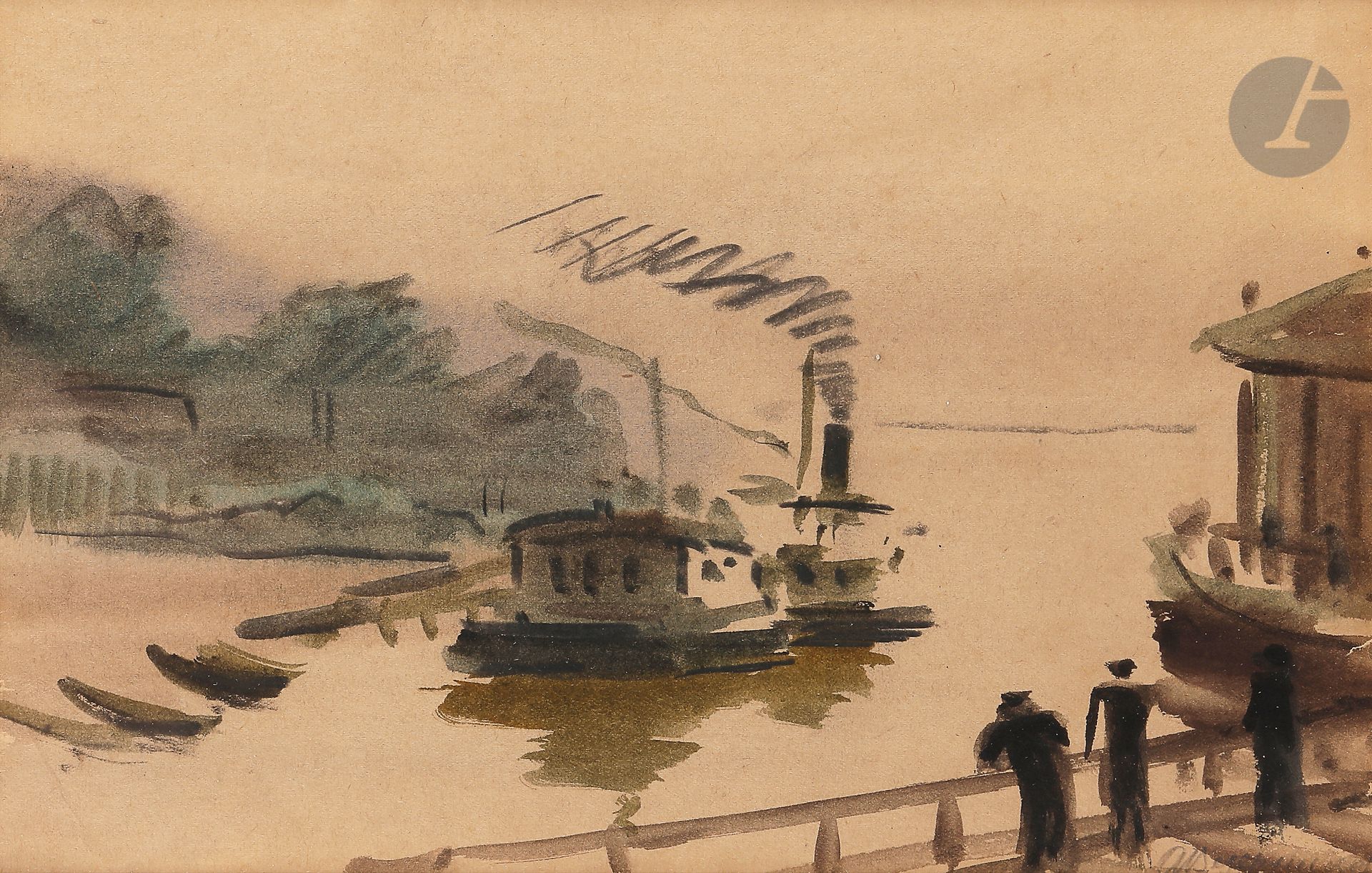 Null Alexander Semenovich VEDERNIKOV
(1898-1979)
河流
景观纸上水墨画。
右下方有签名。
19 x 30 cmА&hellip;