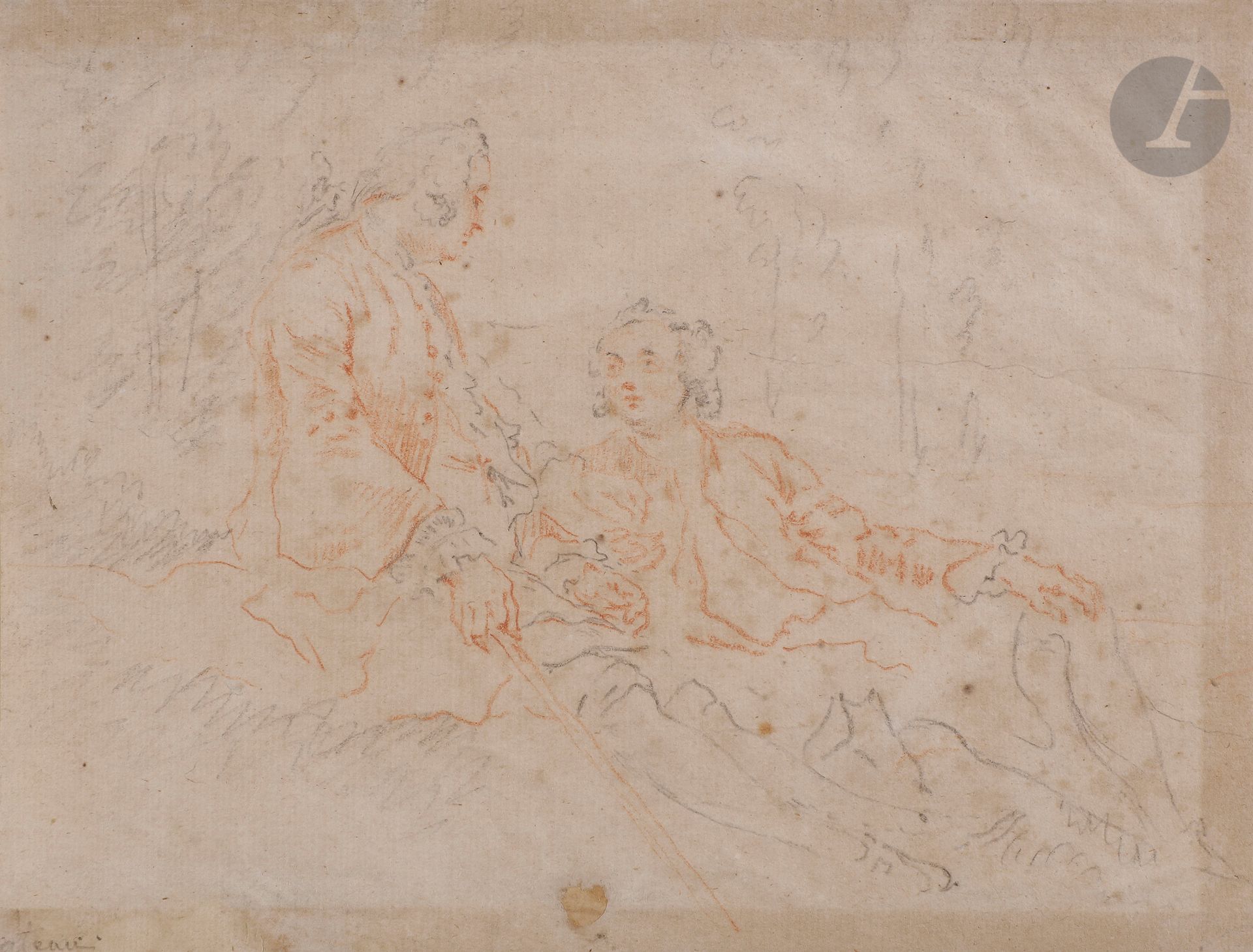 Null 归属Jacques-André PORTAIL
(1695年布列斯特-1759年布列斯特)
两个男人在对话中Sanguine
和黑色铅笔


。


&hellip;