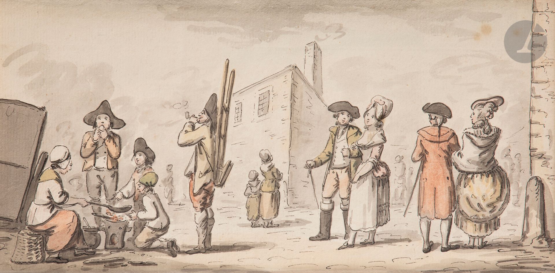 Null Attribué à Etienne BÉRICOURT (XVIIIe siècle)
Scène de rue
Aquarelle, plume &hellip;