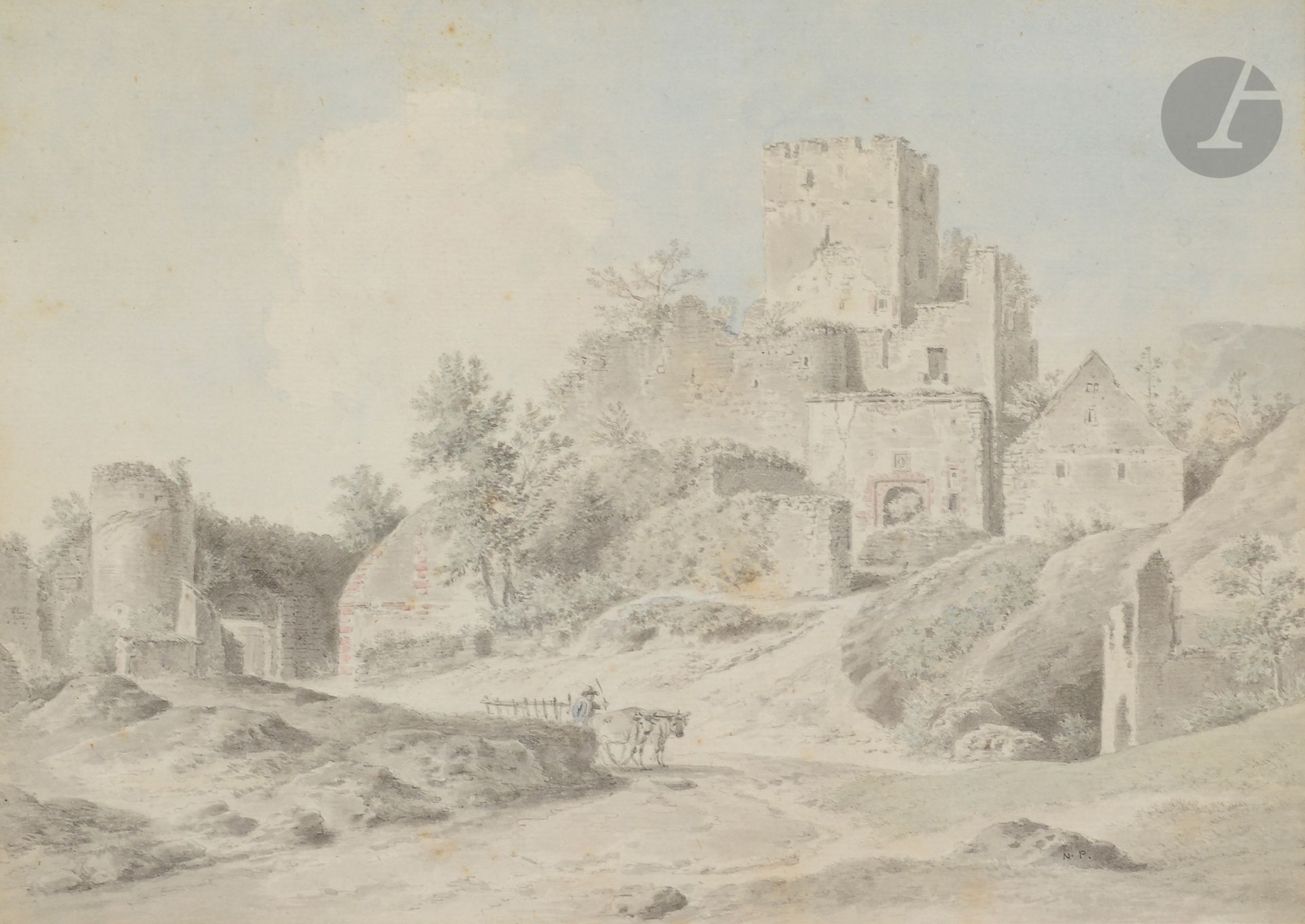 Null 亚历克西斯-尼古拉斯-佩里尼翁
(1726年南希-1782年巴黎)
据推测是罗特林-阿方尔城堡废墟的景色
，黑色铅笔画上的灰色水洗


。



右下&hellip;