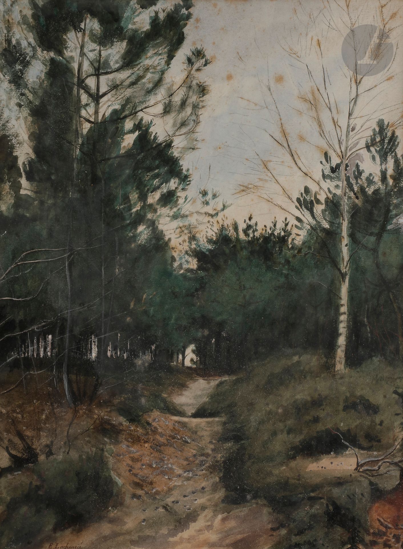 Null Eugène LACHEURIE (1831 - 1907)
Route dans un sous-bois
Aquarelle gouachée.
&hellip;