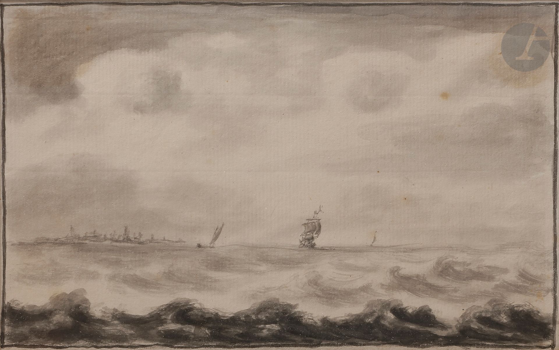 Null école hollandaise du XVIIIe siècle
Marine
Plume, encre grise, lavis gris.
(&hellip;
