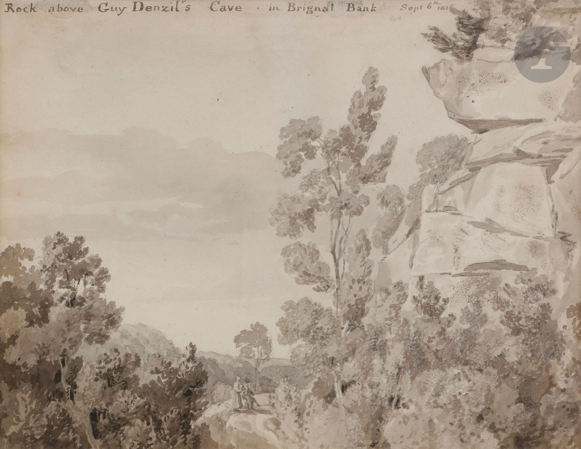 Null 伊丽莎白-范肖(1779-1855
)布利格纳银行盖伊-丹齐尔洞上方的岩石，
1816年黑色铅笔笔触上的布朗维斯

。


位于上面的位置和日期。
1&hellip;