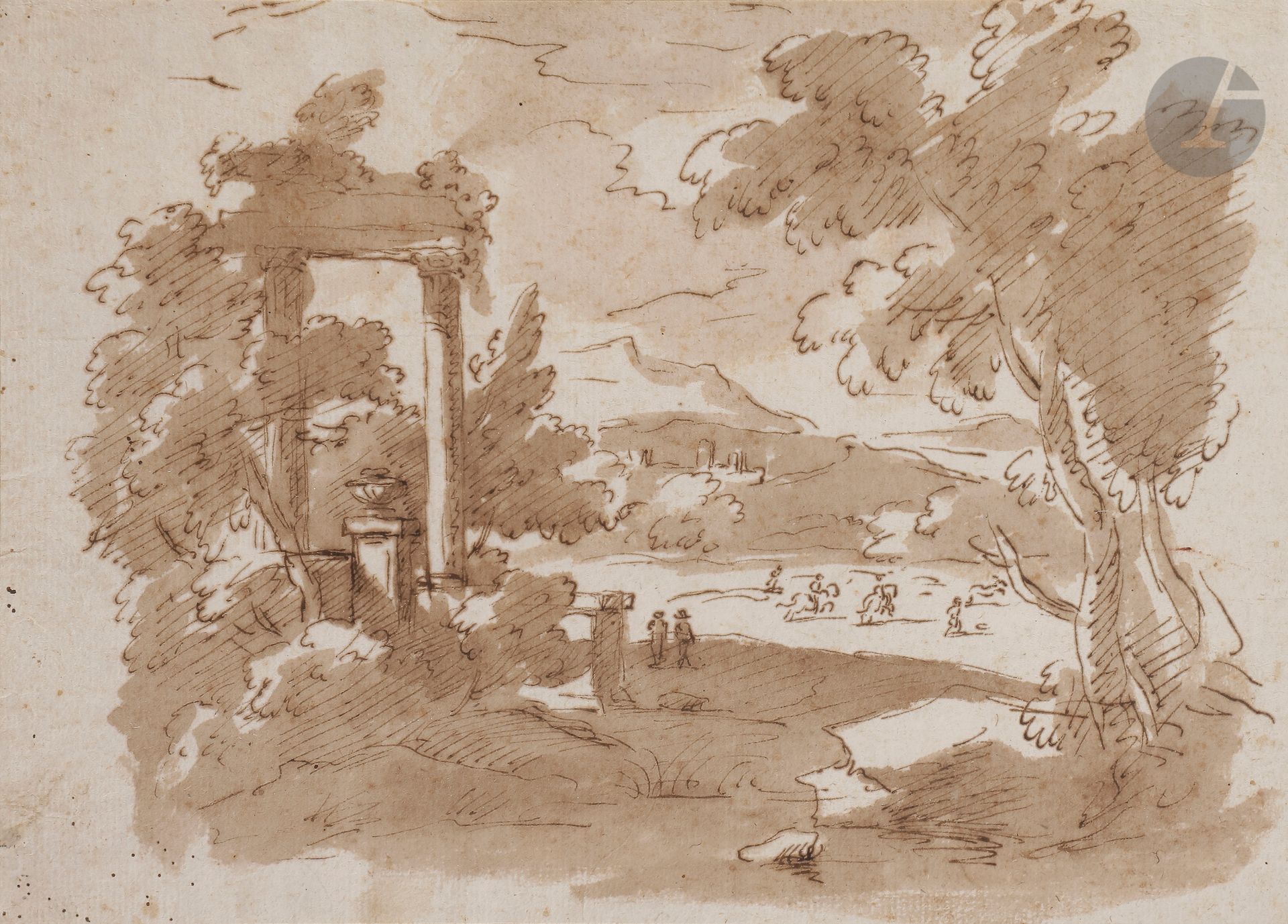 Null 18世纪意大利学派的
废墟
风景画
羽毛
，棕色墨水和棕色水洗

。


(折线和缝线)
18x24cm和19x27cm
。