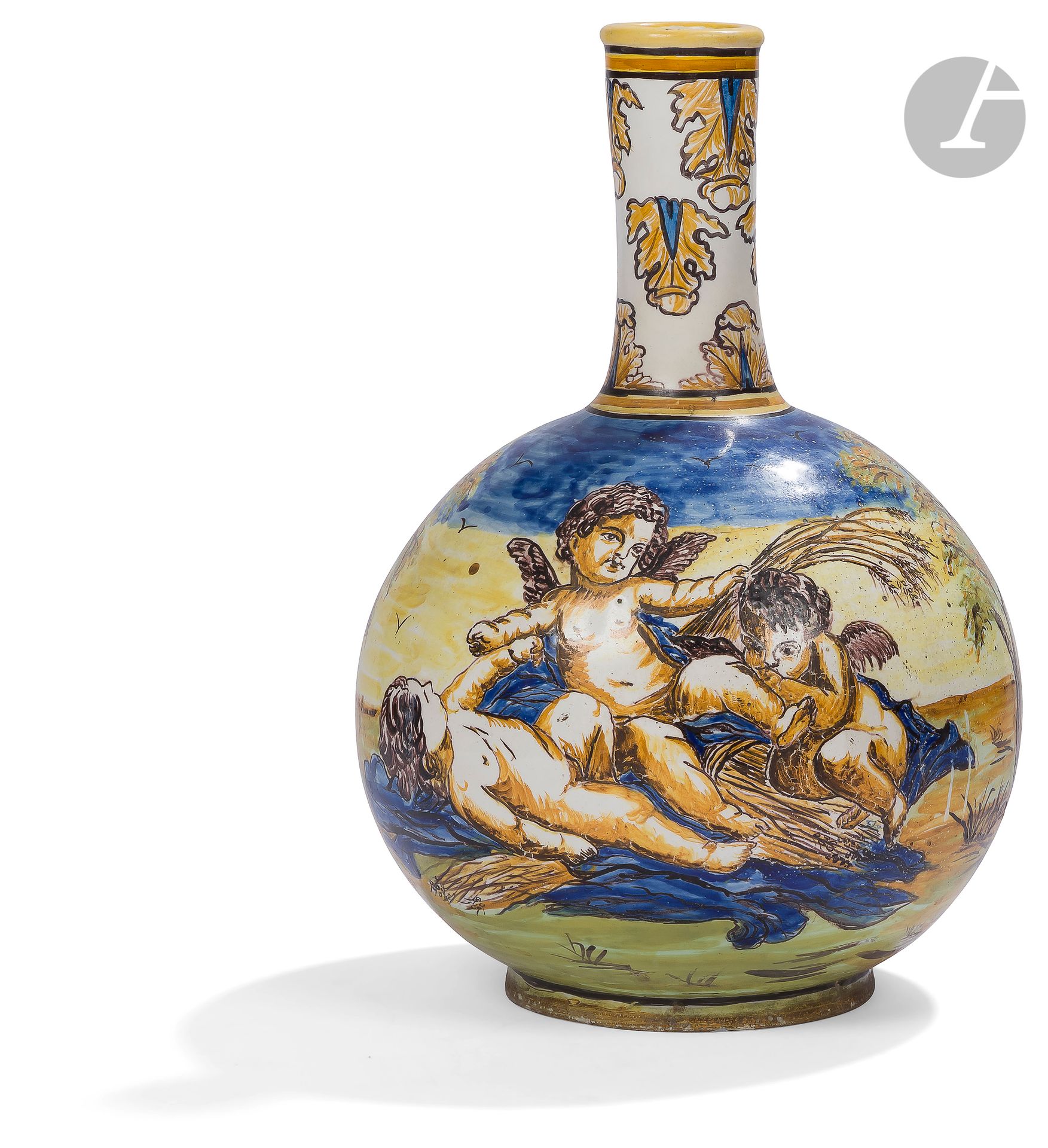 Null 
Nevers花瓶



为球状的陶器，圆柱形的瓶颈上有爱的风景转折的多色装饰。



19世纪。



高：37



厘米修复的



颈部


&hellip;