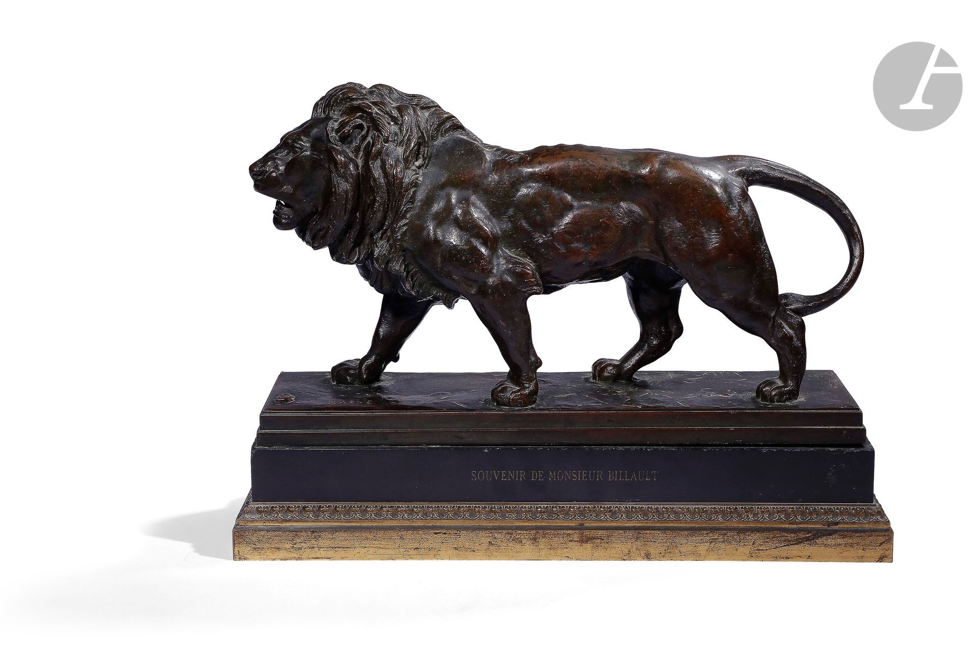 Null 安托万-路易-巴耶(1796-1875
)：行走的狮子青铜色
，带有红色阴影

，


在平台


上

写着
"BARYE "H
: 23,5 x &hellip;