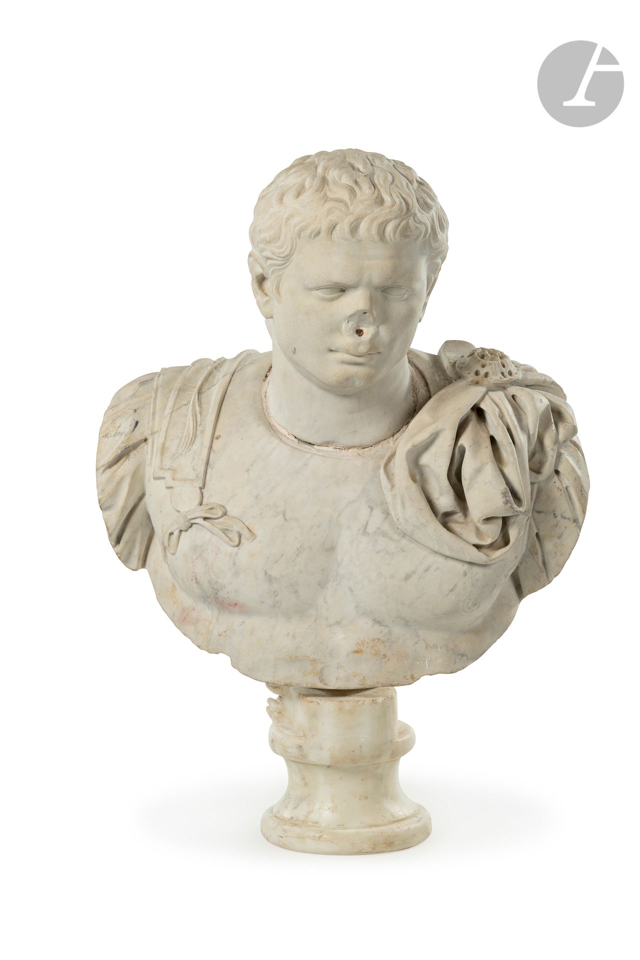 Null 十八世纪意大利学校后的
古董罗马皇帝的
半身像白色大理石高
：83厘米，包括基座19厘米


的



头部可能报告事件
和缺乏




。