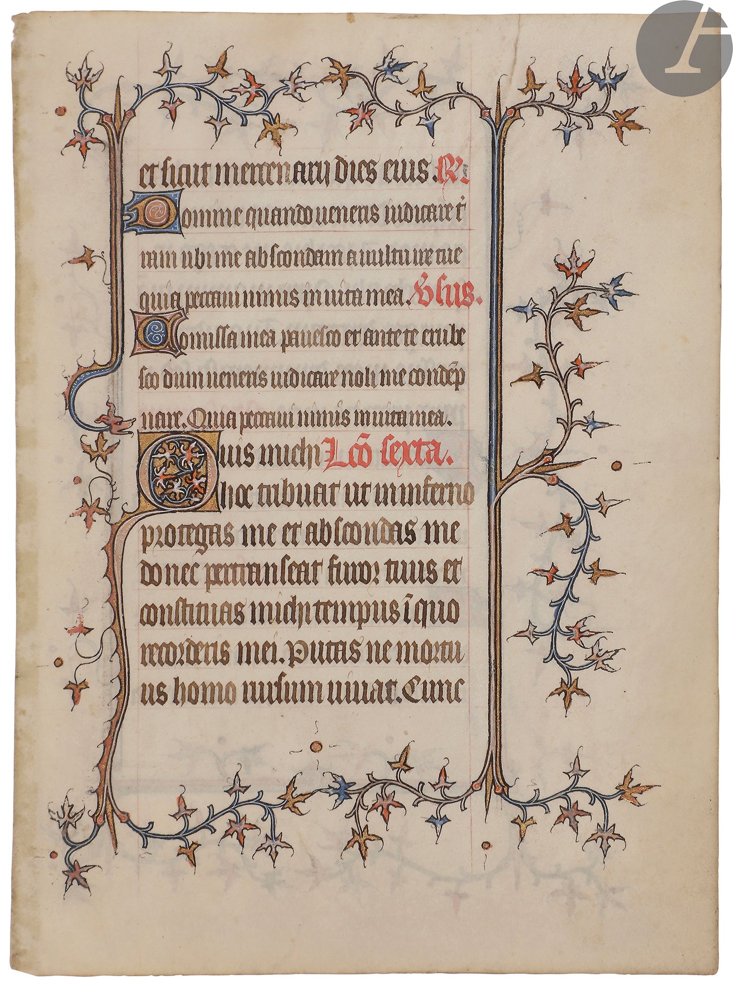 Null ENLUMINATION].
Illuminated manuscript leaf taken from a book of hours (Offi&hellip;