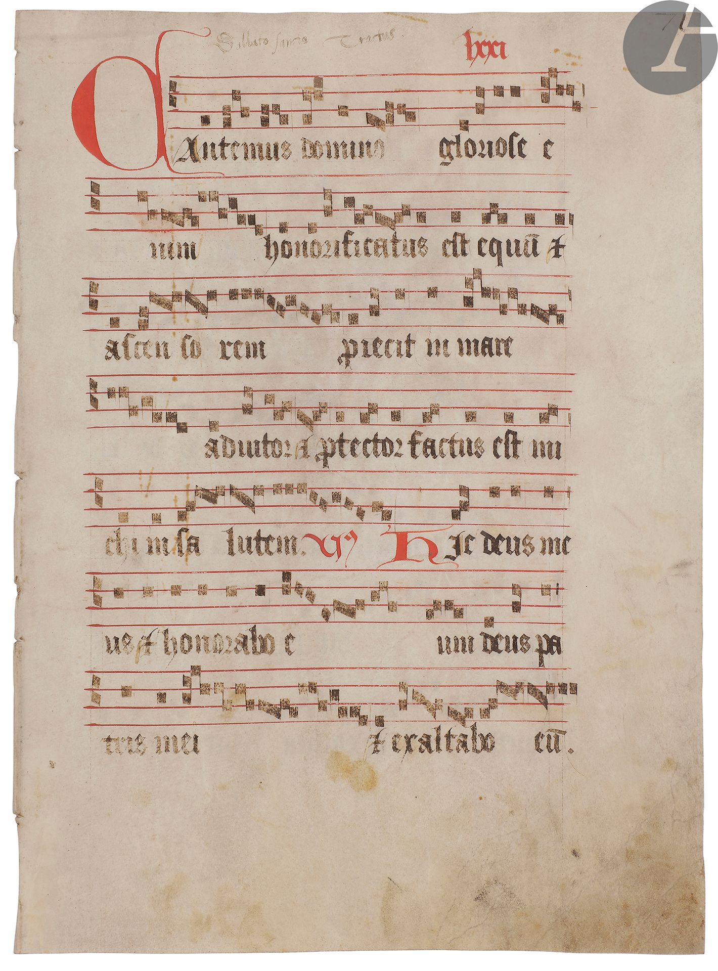 Null ENLUMINATION].
Decorated manuscript leaf extracted from an antiphonary (son&hellip;