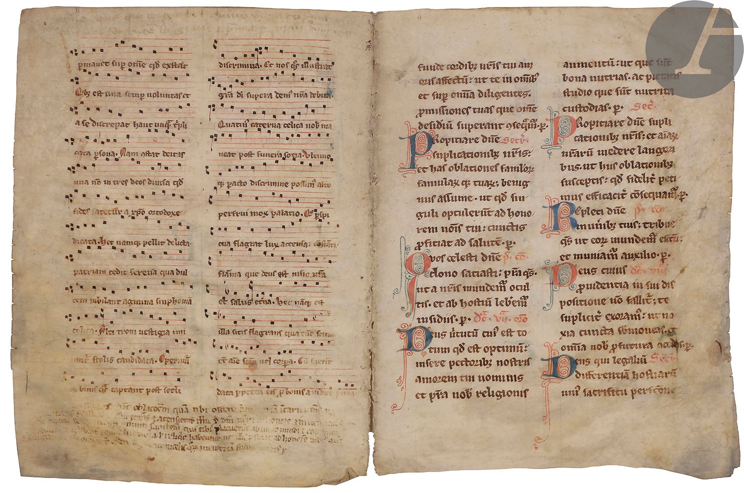 Null ENLUMINATION].
Four manuscript leaves (2 bifolios) taken from a missal note&hellip;