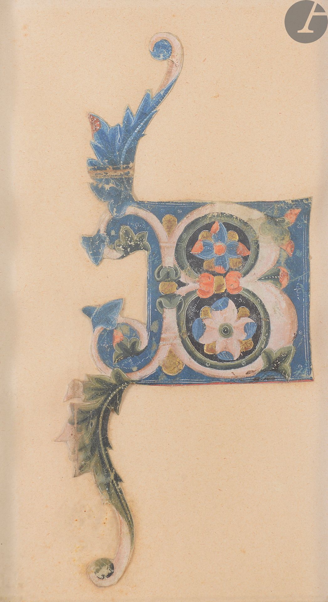 Null ENLUMINATION]。
雕刻的首字母B。摘自羊皮纸上的照明礼仪手稿水粉
和烧金，刺桐叶延伸
意大利，艾米利亚-罗马涅（博洛尼亚），约1425-1&hellip;