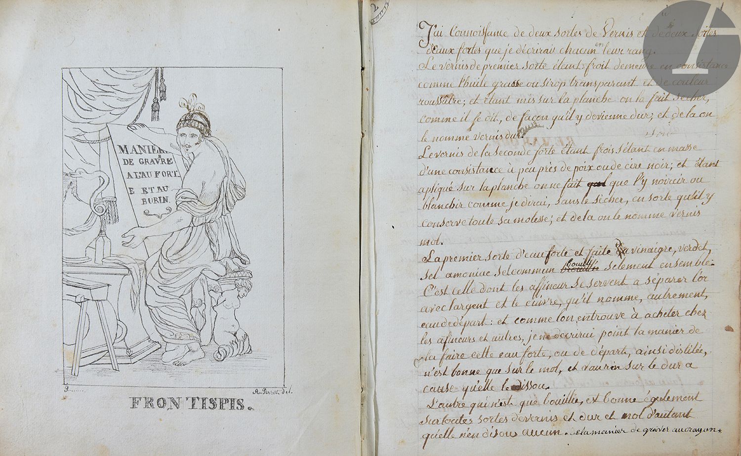 Null [PERROT]。[ENGRAVING].用au[sic]forte和burin进行雕刻的手册。
法语，纸上手稿。
法国，s.D.，约1795.

F&hellip;