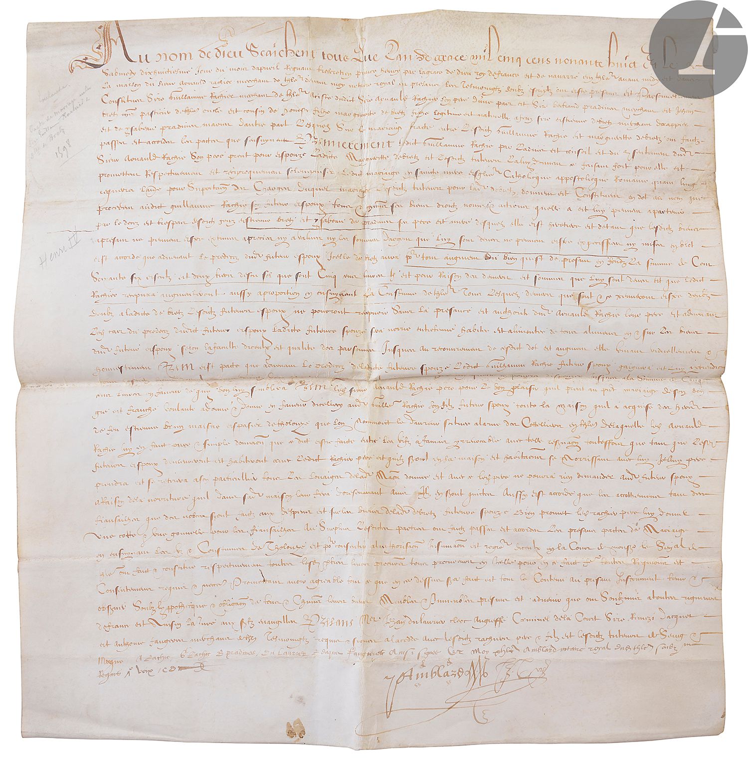 Null [HAUTE-GARONNE]. TOULOUSE]. Marriage act of Guillaume Rachier, merchant of &hellip;