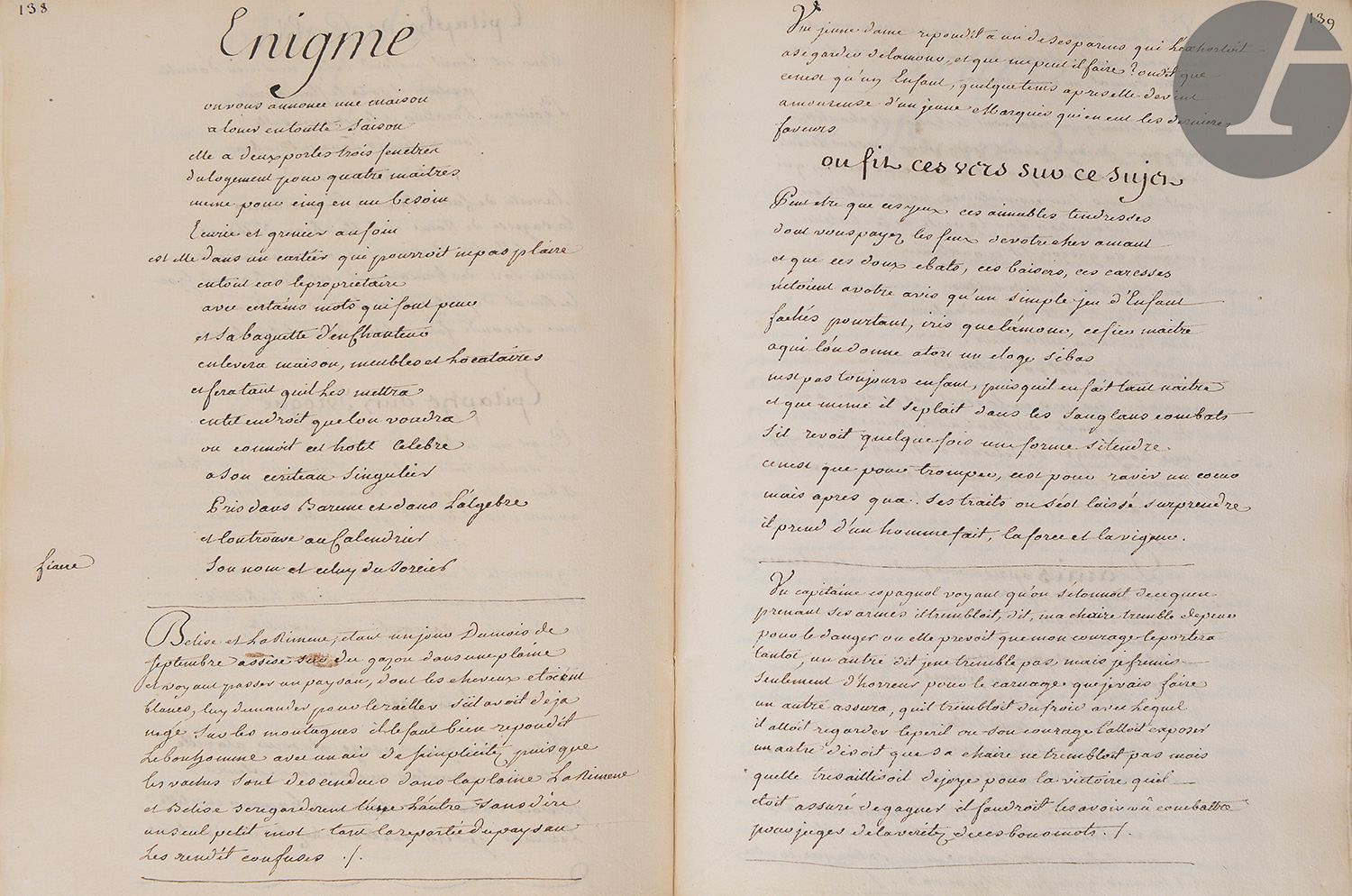 Null POESIE]. Sammlung französischer Verse, darunter Oden, Sonette, Epigramme, F&hellip;